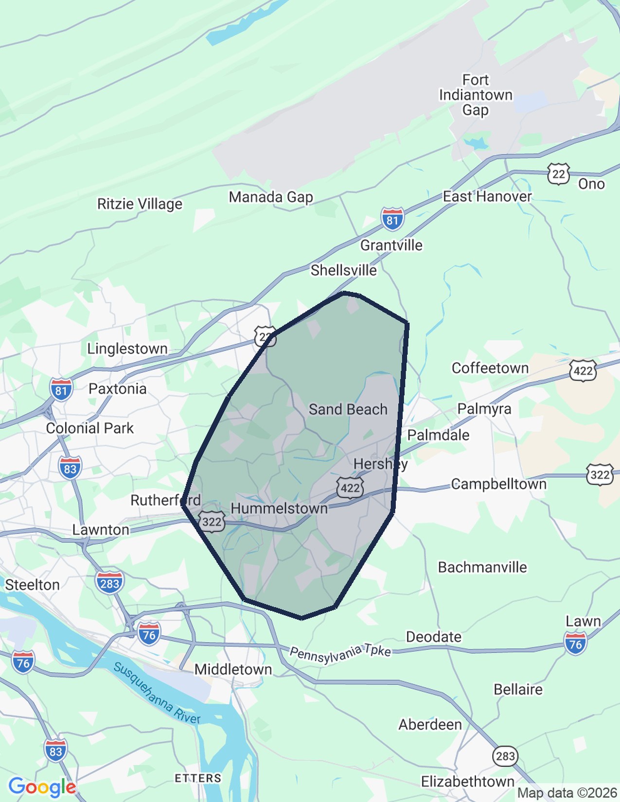 Map of the Hershey and Hummelstown delivery routes